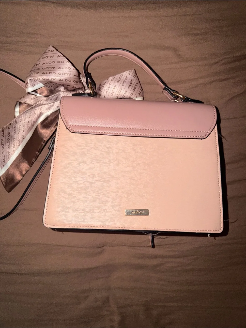 ALDO Pink Top-Handle Satchel with Logo Bow Scarf